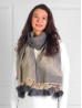 Cashmere Feeling Feather Scarf with Pom-Poms